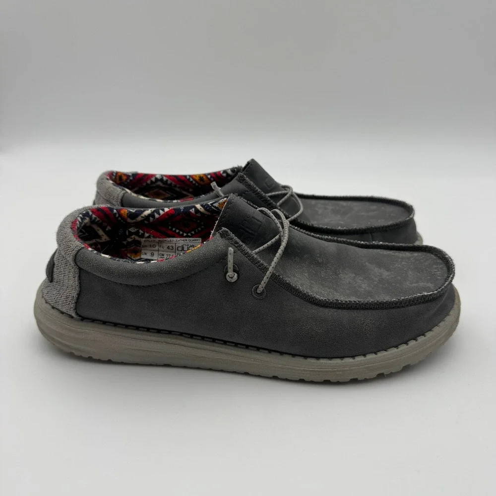 Hey Dude Wally Recycled Leather Quarry Mens 10 Grey Slip On Loafers 150202995